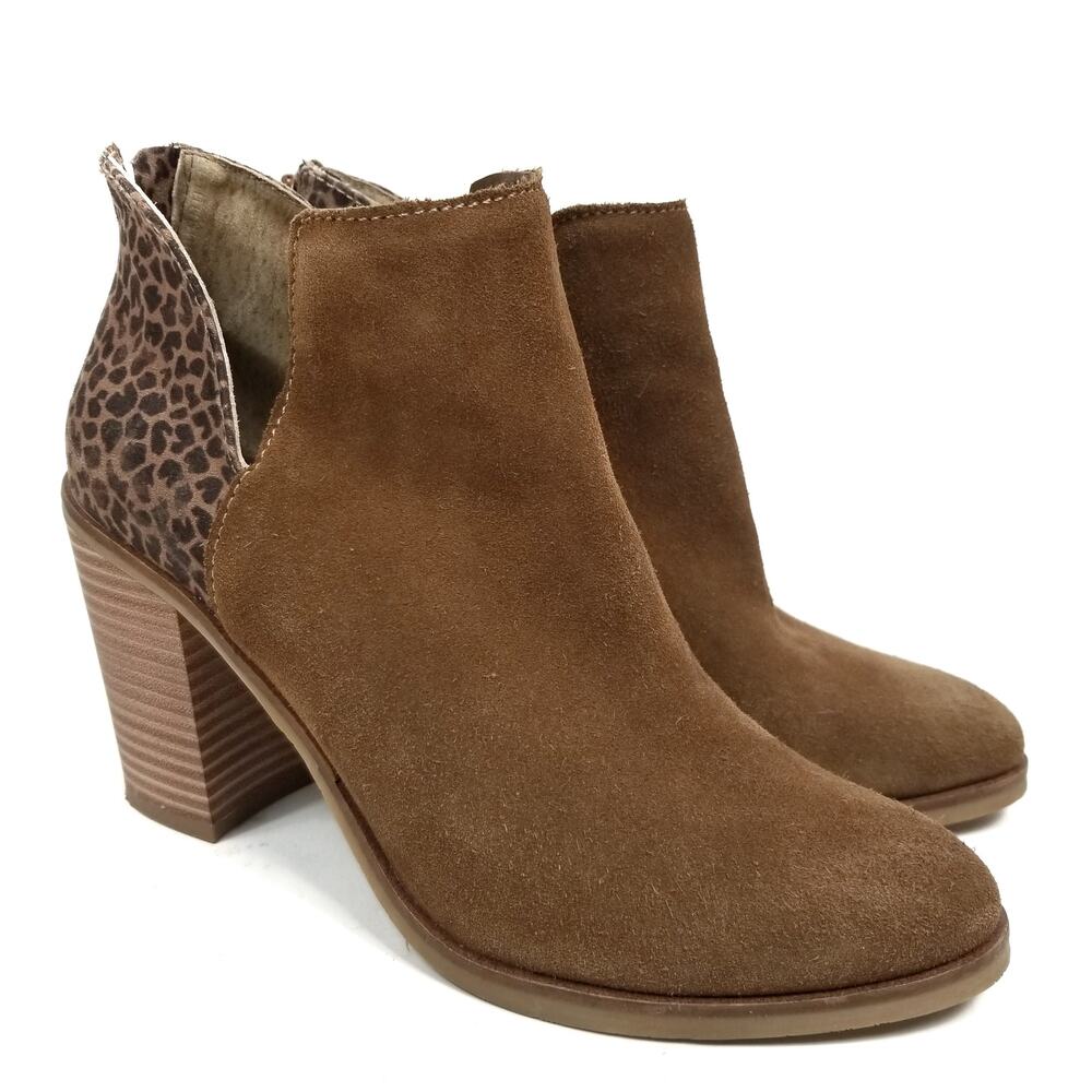 dv8 Dolce Vita Shai Suede Leopard Heel Stacked Heel Ankle Boots Brown 8.5